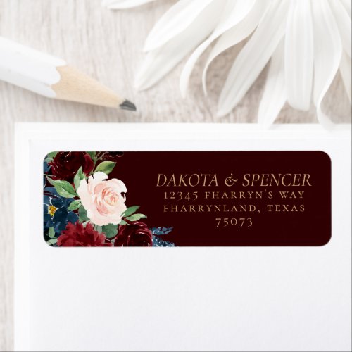 Boho Bloom  Dark Elegant Red Bouquet Address Label