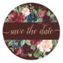 Boho Bloom | Dark Elegant Red Navy Save the Date Classic Round Sticker