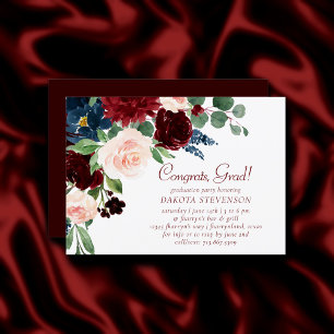 Boho Bloom Elegant Burgundy and Navy Graduation Invitation