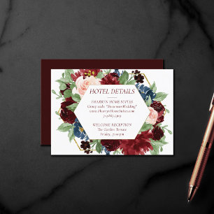 Boho Bloom Elegant Burgundy Floral Accommodation Enclosure Card