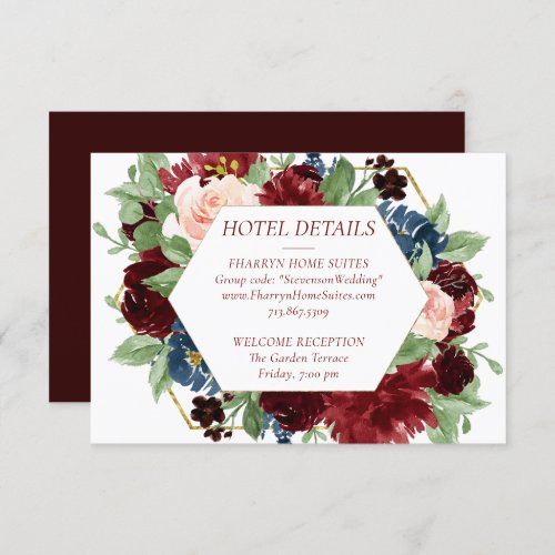Boho Bloom  Elegant Burgundy Floral Accommodation Enclosure Card