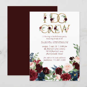 Boho Bloom   Elegant Burgundy Marsala I Do Crew Invitation