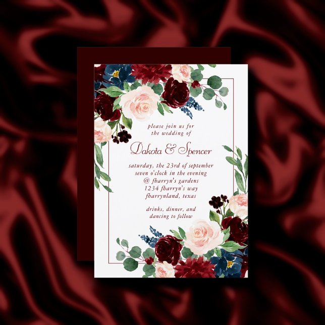 Boho Bloom | Elegant Burgundy Red Bouquet Frame Invitation (Creator Uploaded)