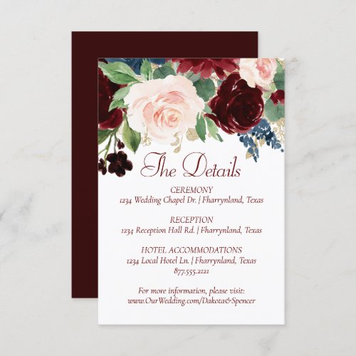 Boho Bloom  Elegant Burgundy Red Garland Details Enclosure Card