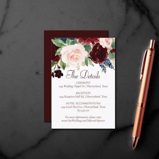Boho Bloom | Elegant Burgundy Red Garland Details Enclosure Card (Creator Uploaded)