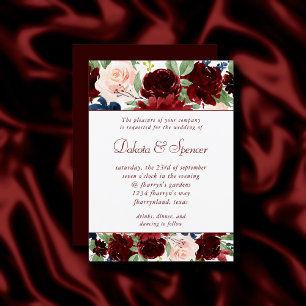 Boho Bloom Elegant Dark Red and Navy Garland Invitation