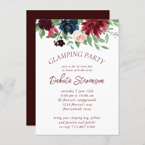 Boho Bloom  Elegant Marsala Red Floral Glamping Invitation