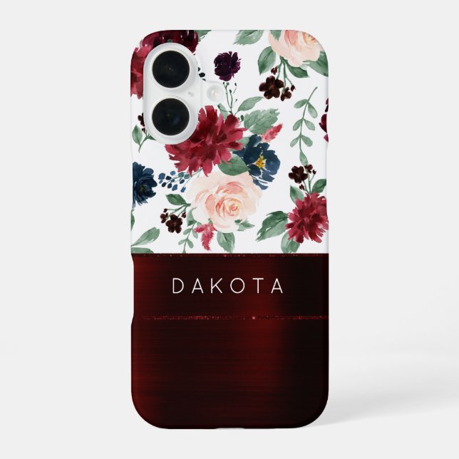 Boho Bloom | Elegant Marsala Red Pattern Monogram Iphone Case (Back)