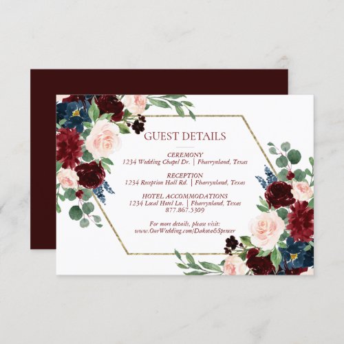 Boho Bloom  Elegant Red and Blush Guest Details Enclosure Card