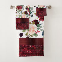 Monogram Burgundy Maroon Dark Red White Bath Towel Set, Zazzle