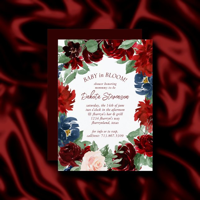 Boho Bloom | Elegant Red Blush and Navy Blue Roses Invitation (Creator Uploaded)
