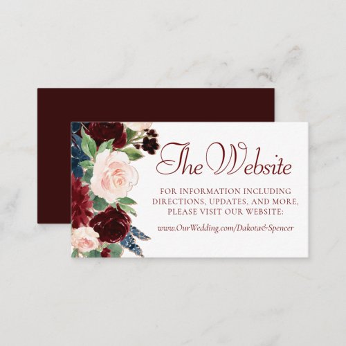 Boho Bloom  Elegant Red Burgundy Marsala Website Enclosure Card