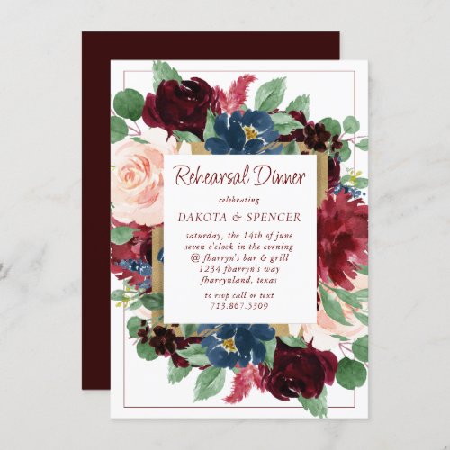 Boho Bloom  Elegant Red Square Rehearsal Dinner Invitation