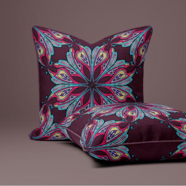 Boho Bloom in Burgundy Throw Pillow (Creator Uploaded)