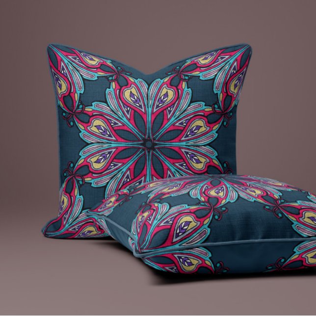 Boho Bloom in Deep Navy Throw Pillow (Creator Uploaded)