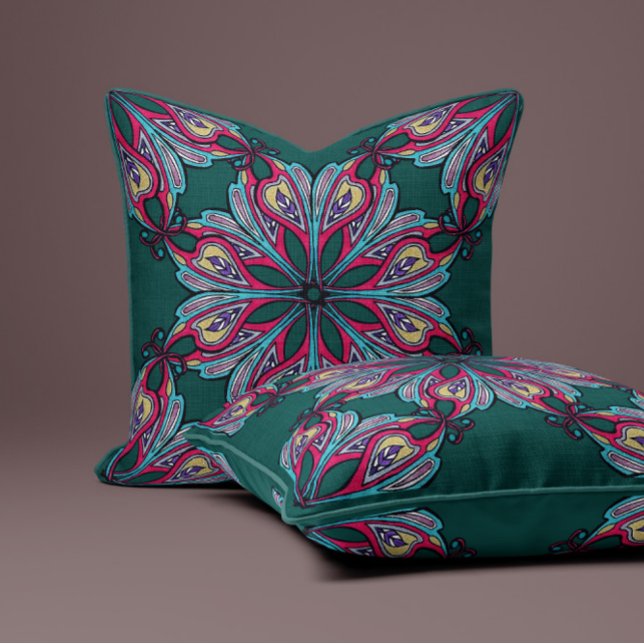 Boho Bloom in Deep Teal Throw Pillow (Creator Uploaded)