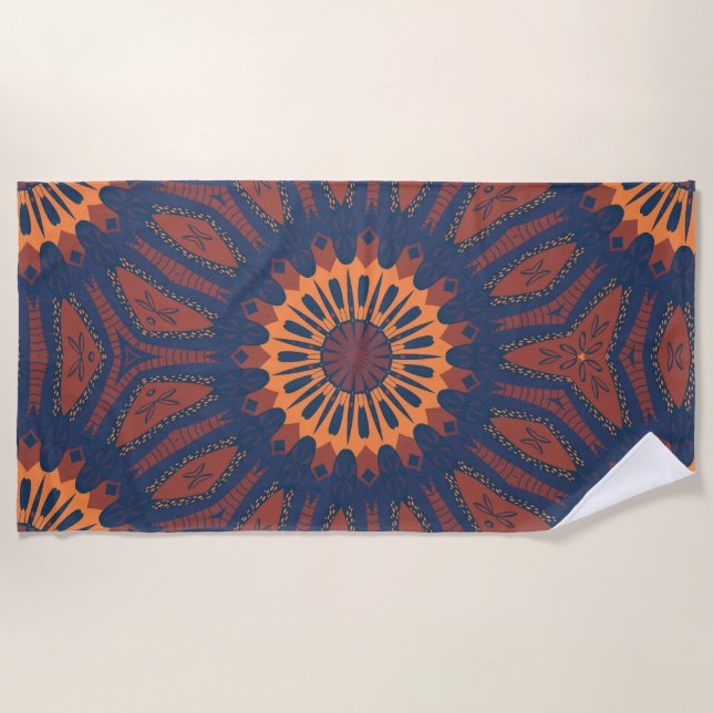 Boho Bloom Mandala Pattern Beach Towel (Front)