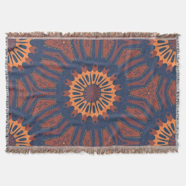 Boho Bloom Mandala Pattern Throw Blanket (Front)