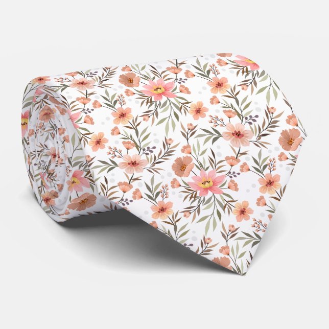Boho Bloom Pink Floral Neck Tie (Rolled)