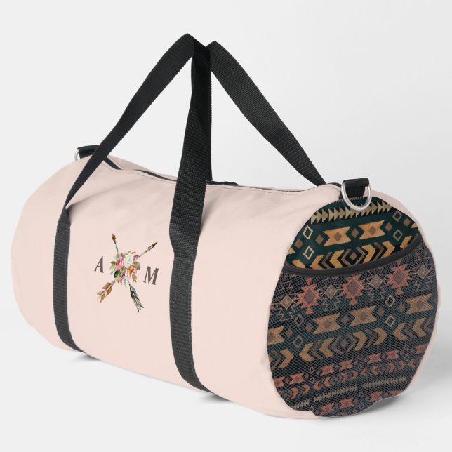 Boho Blooms and Arrows Monogrammed Duffle Bag (Right Corner)