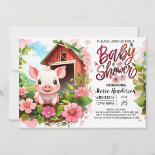Boho Blooms and Piggy Baby Shower Invitation