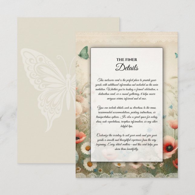 Boho Blooms and Vintage Vows Wedding Enclosure Card (Front/Back)