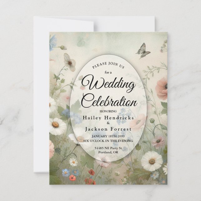Boho Blooms and Vintage Vows Wedding Invitation (Front)