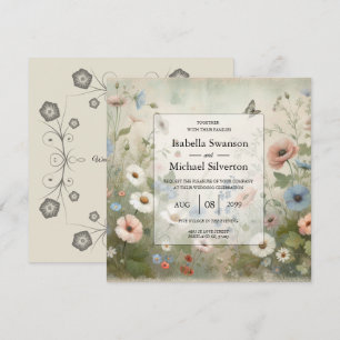 Boho Blooms and Vintage Vows Wedding Invitation