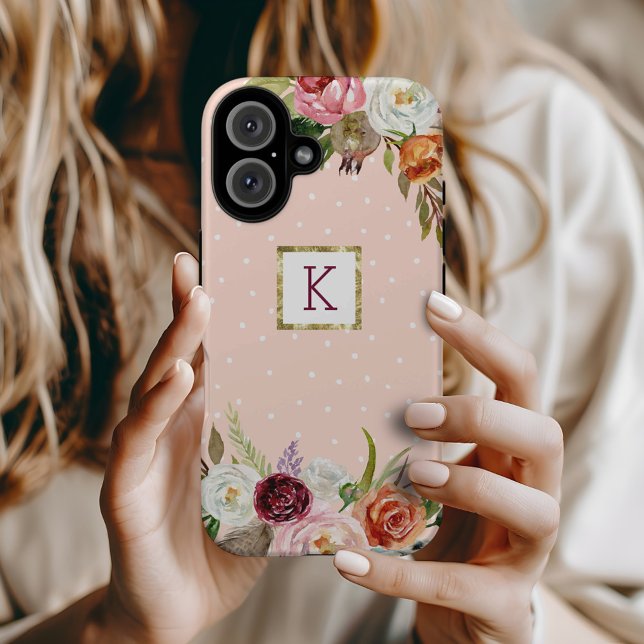 Boho Blooms Blush Dot Monogram Case-Mate iPhone Case (Creator Uploaded)