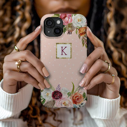 Boho Blooms Blush Dot Monogram iPhone 15 Case