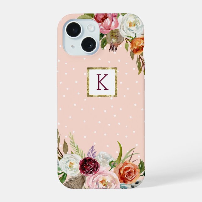 Boho Blooms Blush Dot Monogram Iphone Case (Back)