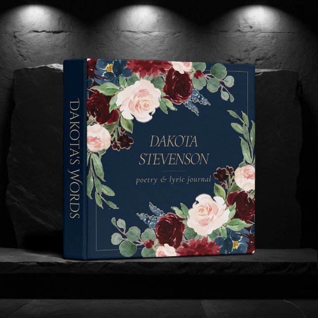Boho Blooms | Dark Navy and Burgundy Portfolio 3 Ring Binder (Creator Uploaded)