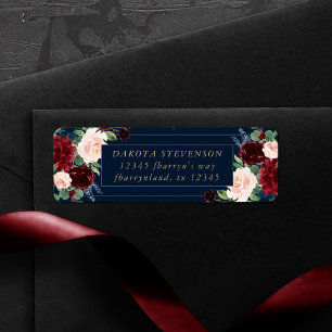 Boho Blooms Dark Navy Blue and Burgundy Address Label