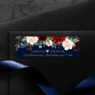 Boho Blooms Dark Navy Blue and Burgundy Address Label