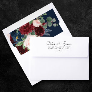 Boho Blooms   Dark Navy Blue and Burgundy Bouquet Envelope Liner