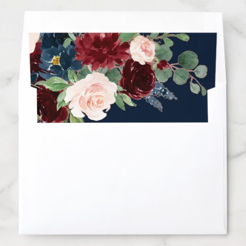 Boho Blooms  Dark Navy Blue and Burgundy Bouquet Envelope Liner