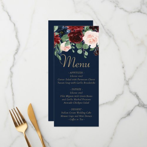 Boho Blooms  Dark Navy Blue and Burgundy Garland Menu