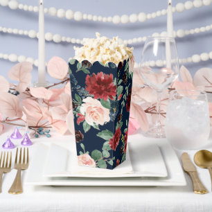 Boho Blooms Dark Navy Blue and Burgundy Pattern Favor Boxes