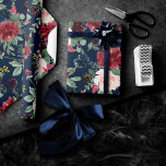 Boho Blooms | Dark Navy Blue and Burgundy Pattern Wrapping Paper<br><div class="desc">Romantic navy blue and blush pink hand-painted watercolor floral embellished by botanical laurel and dark blue accents. From the "Boho Bloom" collection, this gorgeous layout presents your details in a stylish hand-lettered script and a rich Bohemian wildflower bouquet with radiant flower blooms and eucalyptus greenery foliage. For other colors or...</div>