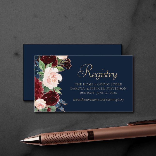 Boho Blooms | Dark Navy Blue and Burgundy Website Enclosure Card (Creator Uploaded)