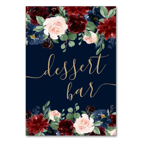 Boho Blooms  Dark Rustic Navy and Red Dessert Bar Table Number