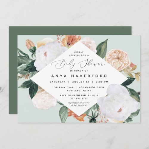 Boho Blooms  Elegant Floral Baby Shower Invitation