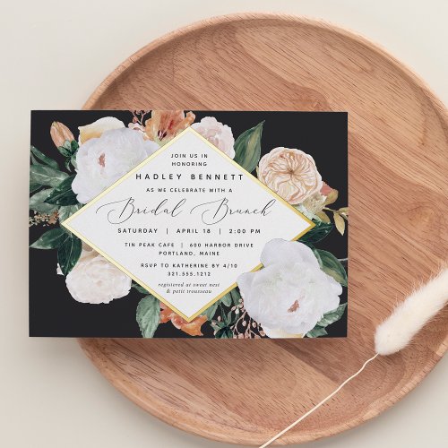 Boho Blooms Elegant Floral Bridal Shower Brunch Foil Invitation