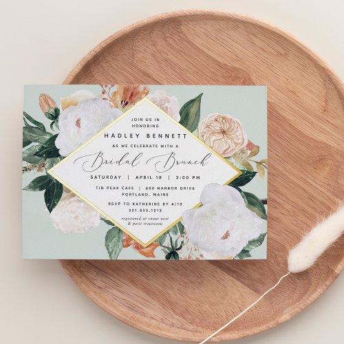 Boho Blooms Elegant Floral Bridal Shower Brunch Foil Invitation