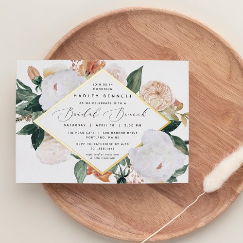 Boho Blooms Elegant Floral Bridal Shower Brunch Foil Invitation