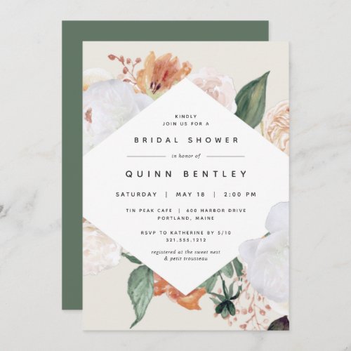 Boho Blooms  Elegant Floral Bridal Shower Invitation