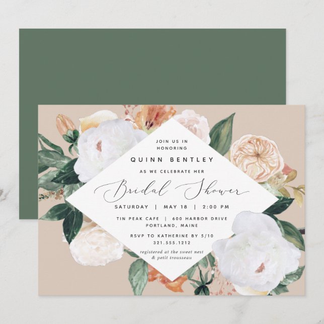 Boho Blooms | Elegant Floral Bridal Shower Invitation (Front/Back)