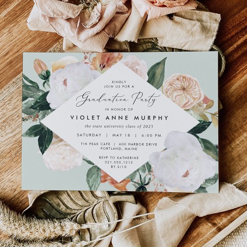 Boho Blooms  Elegant Floral Graduation Party Invitation