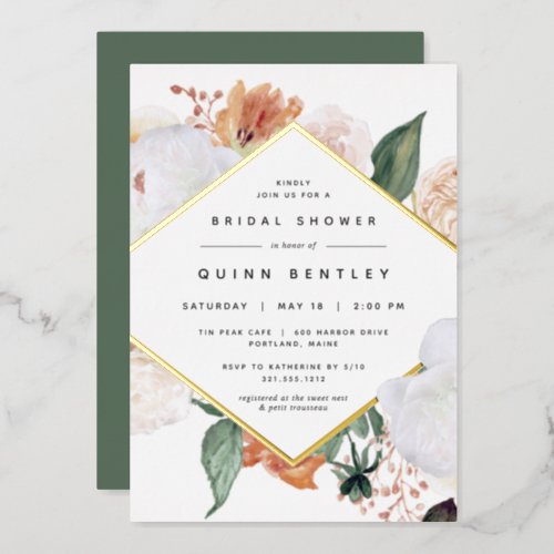 Boho Blooms Floral Bridal Shower Foil Invitation