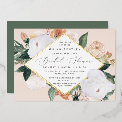 Boho Blooms Floral Bridal Shower Foil Invitation